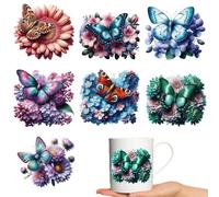 7pcs Butterfly and Flowers UV DTF Cup Wraps Winter UV DTF Transfer Waterproof Sticker for Glass Cups Furniture Craft DIY Crafts，Rub on Transfer Stickers for DIY Water Bottle Laptop Decal Wood Car
