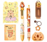 7Pcs Capybara Stationery Set, Practical Stationery Supplies for Students, Capybara Pens, Portable Notepad, Cute Rubber, Magnetic Bookmark, Brooch and Keyring, Capybaras Gifts for Animal Lovers