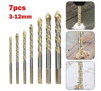 7pcs Carbide Drill Bit Set for Porcelain Tile, Concrete, Brick, Glass and Ceramic - 3/4/5/6/8/10/12mm Triangular Shank Masonry Drill Bits with Gold Coating