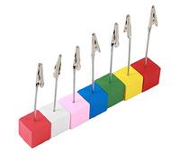 7pcs Card Stands Simple Portable Table Number Holders with Colorful Wooden Base for Photos Cards Notes Decoration