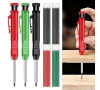 7PCS Carpenters Pencil, Tracer Pencil with Replacement 3 Colors, Built-In Sharpener, Waterproof Carpenter Pencils for Woodworking, Construction, Architects(Red+Green+Black)