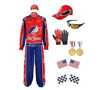 7PCS Characters Costumes in Talladega Nights Racing Jacket Outfits with Accessories Set Race Car Costume for Halloween, Red, XL