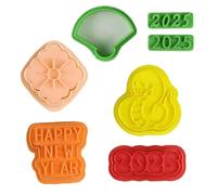 7pcs Chinese New Year Cookie Cutter, Snake Cookie Cutter, 2025 Happy New Year Cookie Stamps Mould, Year of The Snake Cookie Cutter for Baking and Crafts