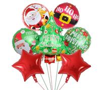 7pcs Christmas Foil Balloons Merry Christmas Party Balloons Decoration Xmas Tree Snowman Santa Claus Foil Balloon Red Green Aluminum Film Helium Self Inflate Balloon for New Year Eve Decor