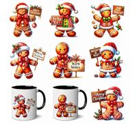 7pcs Christmas Gingerbread Man Flower UV DTF Cup Wraps Transfer Waterproof Sticker for Glass Cups Furniture Craft DIY Crafts，Rub on Transfer Stickers for DIY Water Bottle Laptop Decal Wood Car
