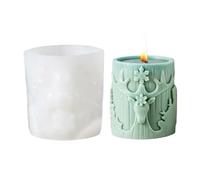 7PCS Christmas Tree Carving Pattern Cylindrical Candle 3D Silicone Mold Reindeer Snowflake Elk for Handmade(Clear06)