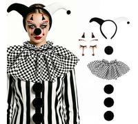 7Pcs Clown Costume Set Women Circus False Collar Headband Nose,Dot Pattern Detachable Collar for Adult Halloween cosplay