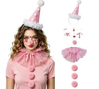 7Pcs Clown Costume Set Women Circus False Collar Headband Nose,Dot Pattern Detachable Collar for Adult Halloween cosplay