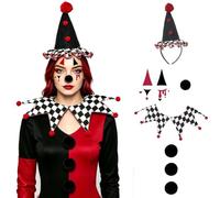 7Pcs Clown Costume Set Women Circus False Collar Headband Nose,Dot Pattern Detachable Collar for Adult Halloween cosplay