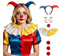 7Pcs Clown Costume Set Women Circus False Collar Headband Nose,Dot Pattern Detachable Collar for Adult Halloween cosplay