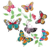 7PCS Colorful Butterfly Patches, Butterfly+Green Leaf Vines Embroidered Applique Iron on/Sew on Patches for Clothes Backpacks Hats Jackets Jeans (7PCS,Butterfly Patches)
