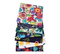 7PCS Colorful Flower Cotton Fabric Squares Fat Quarters Fabric Bundles 50x50cm Patchwork Fabric Bundles for Sewing Quilting Craft DIY Scrapbooking