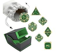 7pcs Colorful Metal Gothic Dice Dragon Hollow Metal Polyhedral Dice Set Suitable for Role-Playing RPG Board Game Card Game(Green jade)