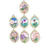 7PCS Colorful Oil Drip Alloy Pendants For Handmade Floral Necklace Jewelry Making Components Creative Oil Drip Art Jewelry Supplies