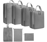 7PCS Compression Packing Cubes Set, Travel Luggage Organiser Bags for Suitcases & Backpacks, Space-Saving Packing Organisers for Trips (Grey)