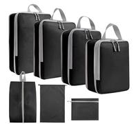 7PCS Compression Packing Cubes Set, Travel Luggage Organiser Bags for Suitcases & Backpacks, Space-Saving Packing Organisers for Trips (Black)