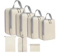 7PCS Compression Packing Cubes Set, Travel Luggage Organiser Bags for Suitcases & Backpacks, Space-Saving Packing Organisers for Trips (Beige)