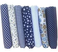 7Pcs Cotton Fabric Squares for Quilting, 25 cm x 25 cm, DIY Sewing Scrapbooking Quilting Floral Dot Pattern Dark Blue Fabric
