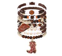 7pcs Cowgirl Beaded Bracelets,Bohemian Style Letter Bracelet for Women Men Stackable Western Preppy Heishi Beaded Stretch Bracelets with Cowgirl Hat and Boots Summer Beach Jewelry Accessories for Fema