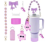 7PCS Cup Accessories for Stanley Cup, Including Silicone Straw Covers, Water Bottle Handle Strap, Bottle Boot, and Keychain Charms Compatible with 30oz 40oz Stanley Tumbler with Handle