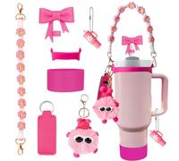 7PCS Cup Accessories for Stanley Cup, Including Silicone Straw Covers, Water Bottle Handle Strap, Bottle Boot, and Keychain Charms Compatible with 30oz 40oz Stanley Tumbler with Handle