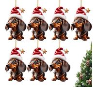 7PCS Dachshund Christmas Decor Dachshund Christmas Ornaments Hanging 2d 3.15in Acrylic Dachshund Ornament Cute Vibrant Dachshund Decor for Christmas Tree