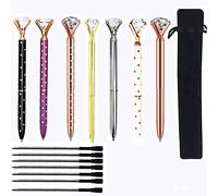 7pcs Diamond Ballpoint Pens with Bonus 7pcs Ballpoint Pen Refills and Black Velvet Bags, Big Crystal Diamond Pen, Beatiful Bling Metal Ballpoint Pen for Women,Co-Workers,Kids,Girls.