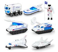 7Pcs Diecast Space Toys for Kids 3 4 5 6-9, 1:64 Scale Rocket Ship, Explorer, Space Shuttle Planet Toy with Astronaut Figure Spaceship Rocket Playset for Boys Girls Birthday Gift