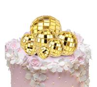 7pcs Disco Ball Cupcake Toppers, 4 Sizes Disco Theme Cake Toppers Disco Ball Picks for Cake Disco Theme Party Decorations for 70s Theme Party Favors (Golden)