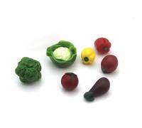 7Pcs Dollhouse Fruits and Vegetables Miniature, 1/12 Scale Mixed Veggies Grocery for Rustic Country Garden Farm, Mini Realistic Clay Food Tomato Cabbage Pepper, Décor