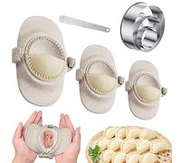 7pcs Dumpling Maker with 3 Size Dumpling Wrappers Cutter & Dumpling Press and 1 Cutter Stuffing Spoon, Gyoza Maker Machine Mould Set Kitchen Tool Dumplings Maker Noodle Cutting Maker(Beige)