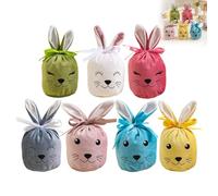 7Pcs Easter Bunny Bag with Smiley Face, Reusable Easter Bags With Rabbit Ear, Cute Cloth Easter Bunny Bags for Kids, Gift Bags for Home Decor, Eatster Party Picnic Supplies, Easters Gifts (A1)