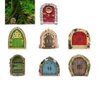 7Pcs Fairy Doors for Garden Trees, Fairy Houses for The Garden Ornaments Outdoor Decor Wooden Fairys Gardens Accessories Yard Art Trees Potted Decoration