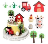 7pcs Farm Cake Decorations - Red Tractor Cake Topper, Farm Animal Cake Toppers, Chicken Cake Decorations, Standing Cow Birthday Decoration, Topper Tractor Cow Animals
