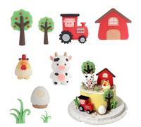 7pcs Farm Theme Cake Decorations - Farm Animal Cake Toppers for kids, with Cow, Chicken, Tractor, Fruit Tree, Egg, Grass, and House Birthday Decorations, Farm Theme Party Dessert Decorations