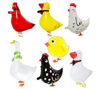 7Pcs Farm Walking Animal Balloons 3D Chicken Duck Silly Goose Helium Balloons Farmer Birthday Baby Shower Farm Animal Theme Party Supplies Pack