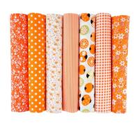 7pcs Fat Quarters Fabric Bundle, 20x20 Inch Precut Quilting Cotton for Sewing and Patchwork, Soft Durable Multi Colour Floral Squares, 100 Percent Cotton, Spring Easter DIY Crafts (Orange)