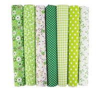 7pcs Fat Quarters Fabric Bundle, 20x20 Inch Precut Quilting Cotton for Sewing and Patchwork, Soft Durable Multi Colour Floral Squares, 100 Percent Cotton, Spring Easter DIY Crafts Home Decor (Green)