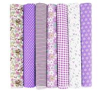 7pcs Fat Quarters Fabric Bundle, 20x20 Inch Precut Quilting Cotton for Sewing and Patchwork, Soft Durable Multi Colour Floral Squares, 100 Percent Cotton, Spring Easter DIY Crafts Home Decor (Purple)