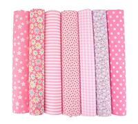 7pcs Fat Quarters Fabric Bundle, 20x20 Inch Precut Quilting Cotton for Sewing and Patchwork, Soft Durable Multi Colour Floral Squares, 100 Percent Cotton, Spring Easter DIY Crafts Home Decor (Pink)