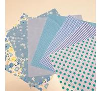 7Pcs Fat Quarters Fabric Bundles, 50CM x 50CM Cotton Fabric DIY Making Supplies Quilting Patchwork Gingham Fat Quarter Material for Sewing,Patchwork, DIY Crafts & Home Decorate（Cyan）