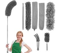 7PCS Feather Duster Extendable 2.5m Ceiling Fan Duster Bendable Scratch Free Microfiber Duster Detachable Washable Flat Duster Blind Cleaner for Under Appliances Ceilings Cars Furniture Cleaning