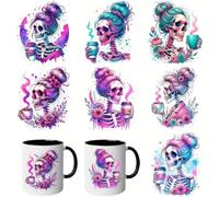 7pcs Featuring Coffee-Loving Skeletons UV DTF Cup Wraps Winter UV DTF Transfer Sticker for Glass Cups Furniture Craft DIY Crafts，Rub on Transfer Stickers for DIY Water Bottle Laptop Decal Wood Car