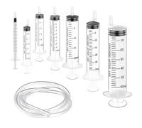 7Pcs Feeding Syringe Set,Liquid Syringes,1ml 3ml 5ml 10ml 20ml 30ml 60ml Plastic Syringes Needleless with White Plug,1M Catheter,Medicine Syringe for Feeding Small Animals,Scientific,Industrial Labs