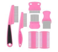 7Pcs Flea Comb Set for Cats and Dogs with Stainless Steel Teeth to Remove Fleas Ticks, Ergonomic Handle in Pink