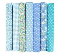 7pcs Floral Cotton Fabric Squares 50cm x 50cm, Patchwork Fabric Craft Quilting Squares Bundles, Fat Quarters Fabric Cotton Fabric for Patchwork DIY Sewing Scrapbooking (Blue)