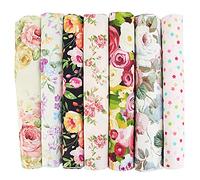 7pcs Floral Cotton Fabric Squares 50cm x 50cm, Patchwork Fabric Craft Quilting Squares Bundles, Fat Quarters Fabric Cotton Fabric for Patchwork DIY Sewing Scrapbooking (Floral)