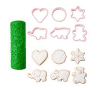 7Pcs Flower Cookie Cutters Set, Plastic Cookie Cutters with Square Rectangle Shapes, Floral Embossing Roller for Baking Fondant
