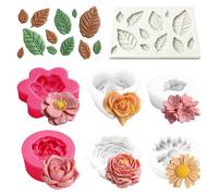 7PCS Flower Silicone Mold Set, 3D Bloom Rose Peony Fondant, Leaf Mold for Soap Candle Making Kit, Chocolate Cake Decor, Clay Craft Gift