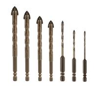 7pcs Four Edged Serrated Eccentric Drill Bits,1/4 Hex Shank High Strength Four-flute Sawtooth Eccentric Drill Bit Set,Carbide Tips for Brick Wood Tile Masonry Concrete Drills Bits(3/4/5/6/8/10/12mm)